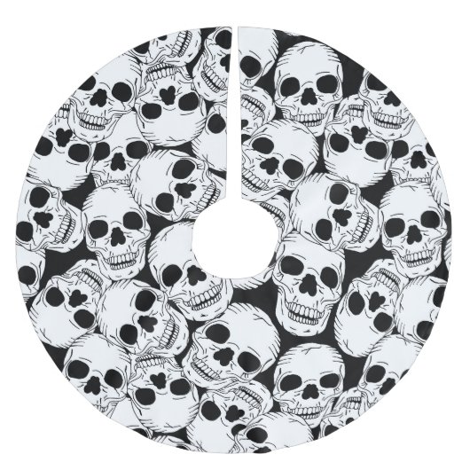 Grunge Goth Skulls Halloween Gemustert Polyester Weihnachtsbaumdecke (Vorderseite)