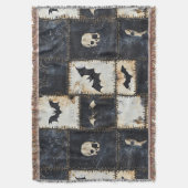 Grunge Gothic Bats & Skulls Denim Muster Decke (Vorderseite Vertikal)