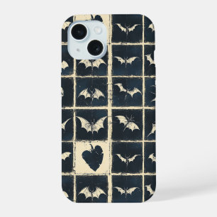 Grunge-Gotik-Fledermäuse- und Totenkopf-Denim-Must iPhone 15 Hülle