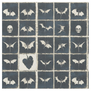 Grunge-Gotik-Fledermäuse- und Totenkopf-Denim-Must Stoff