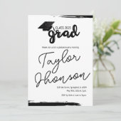 Grunge grad card with graduation hat einladung (Stehend Vorderseite)