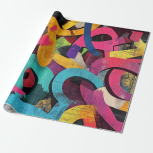 Grunge Graffiti Abstrakt in Rosa Gelb Blau Geschenkpapier