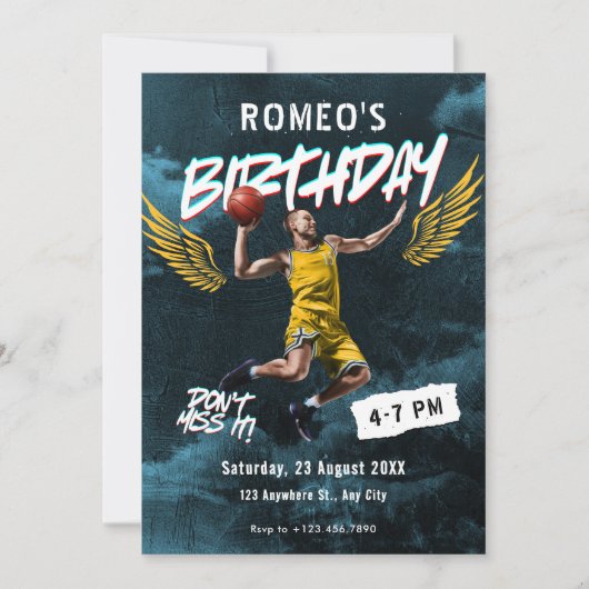 Grunge Graffiti Basketball Foto Geburtstag Einladung (Vorderseite)