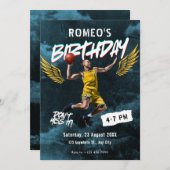 Grunge Graffiti Basketball Foto Geburtstag Einladung (Vorne/Hinten)