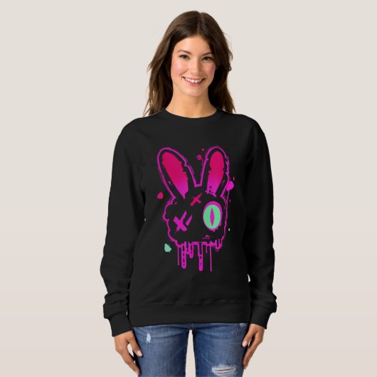 Grunge Graffiti Rabbit Pastel Goth Punk Edgy Psych Sweatshirt (Vorne ganz)