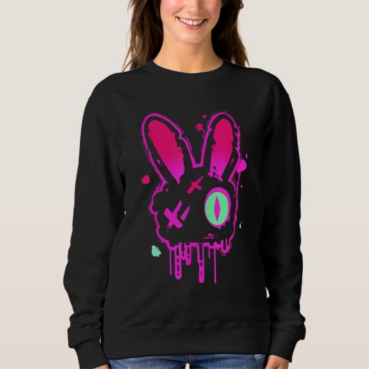 Grunge Graffiti Rabbit Pastel Goth Punk Edgy Psych Sweatshirt (Vorderseite)
