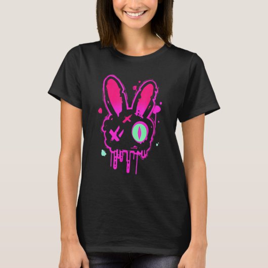 Grunge Graffiti Rabbit Pastel Goth Punk Edgy Psych T-Shirt (Vorderseite)