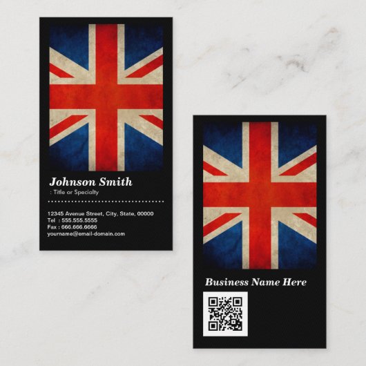 Grunge Great Britain Flag Union Jack - QR-Code Visitenkarte (Vorne/Hinten)