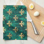 Grunge Green Velvet Lilie Mardi Gras Geschirrtuch (Viertel Falte)