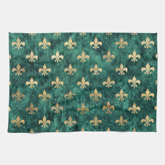 Grunge Green Velvet Lilie Mardi Gras Geschirrtuch (Horizontal)
