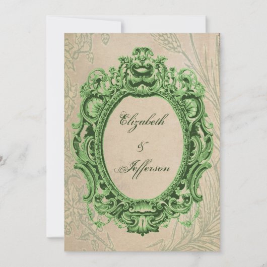 Grunge Green Vintag Frame Wedding Einladungen (Vorderseite)