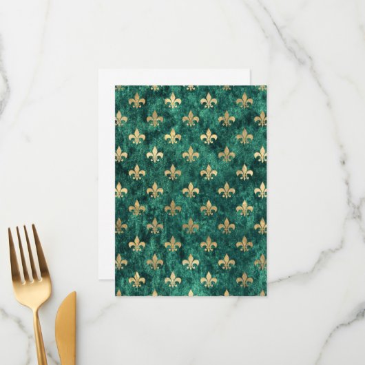 Grunge Grüne Velvet Lilie Mardi Gras Menükarte (Vorderseite/Rückseite Beispiel)