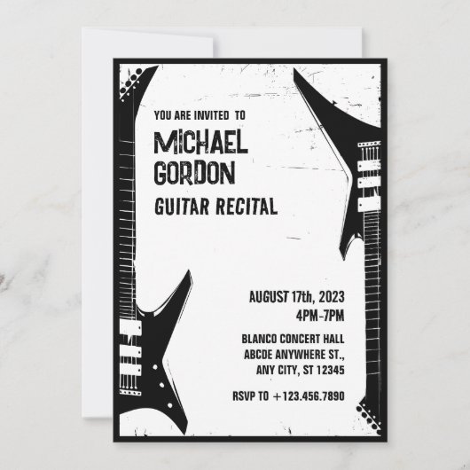 Grunge Guitar Erwägungsgrund Einladung (Vorderseite)