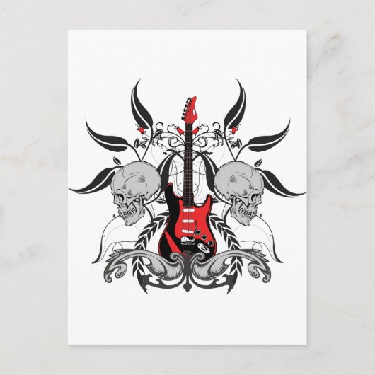 Grunge Guitar und Skull Postkarte (Vorderseite)