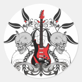 Grunge Guitar und Skull Runder Aufkleber