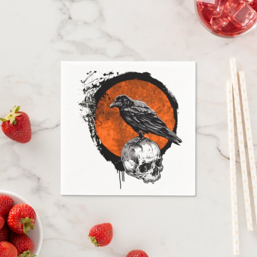 Grunge Halloween Raven & Skull Serviette (Beispiel)