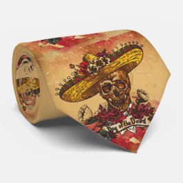 Grunge, Halloween, Schädel, mexikanischer Hut, Tag Krawatte