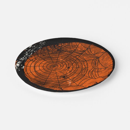 Grunge Halloween Spidernetze Pappteller (Schrägansicht)
