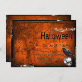 Grunge Halloween Spinnennetze, Raven & Skull Einladung (Vorne/Hinten)