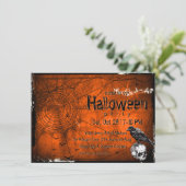 Grunge Halloween Spinnennetze, Raven & Skull Einladung (Stehend Vorderseite)