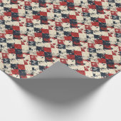 Grunge Harlequin Diamond Pattern Red and Navy Geschenkpapier (Ecke)