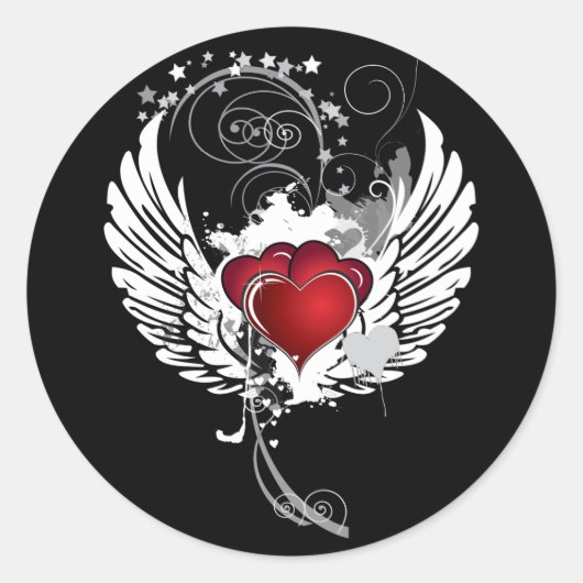 Grunge Hearts Wings Runder Aufkleber (Vorderseite)