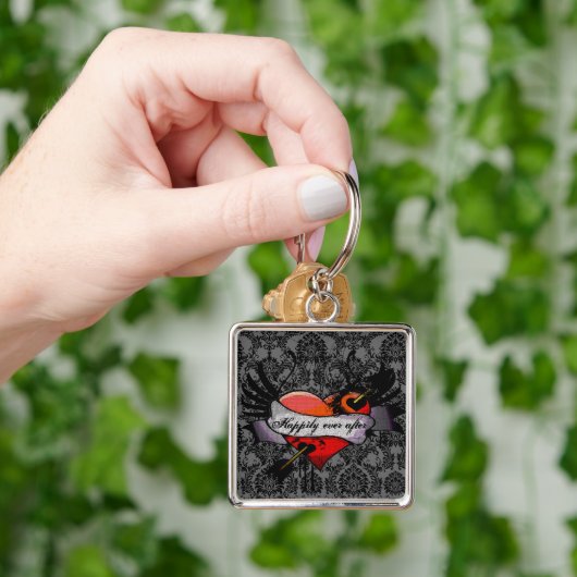 Grunge Herz glücklich immer nach Flitterwochen Sch Schlüsselanhänger (Hand)
