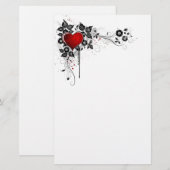 Grunge-Herz und Blumen Briefpapier (Vorne/Hinten)