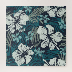 Grunge Hibiskus, tropische Blumen Tapete. Puzzle