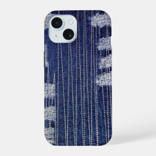 Grunge Indigo Denim mit dekorativer Stickerei iPhone 15 Hülle