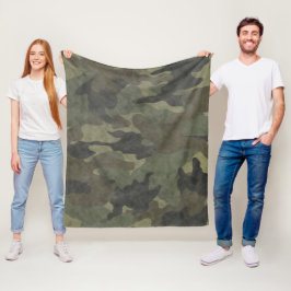 Grunge Khaki Green Camouflage Custom Fleece Blanke