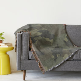 Grunge Khaki Green Camouflage Woven Throw Blankets Decke