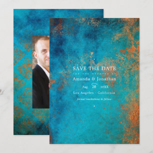 Grunge Kupfer-Patina und Türkis Hochzeit Save The Date