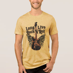 Grunge Lang lebe Rock n Roll Flügel Gitarre Tri-Blend Shirt