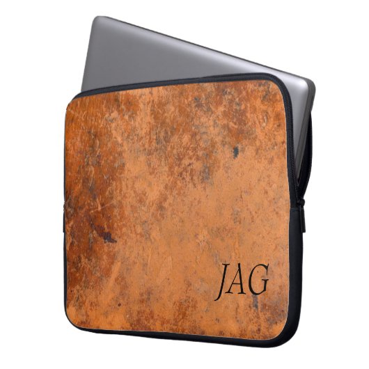 Grunge Leather Monogram Laptopschutzhülle (Vorderseite Links)