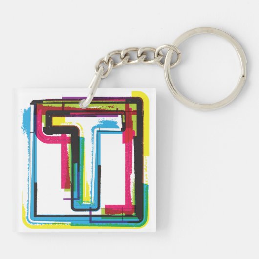 Grunge Letter T Bold bunt Urban Typografy Schlüsselanhänger (Rückseite)