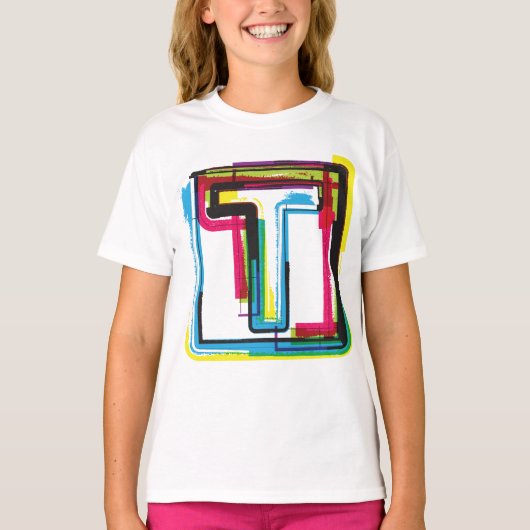 Grunge Letter T Bold bunt Urban Typografy T-Shirt (Vorderseite)