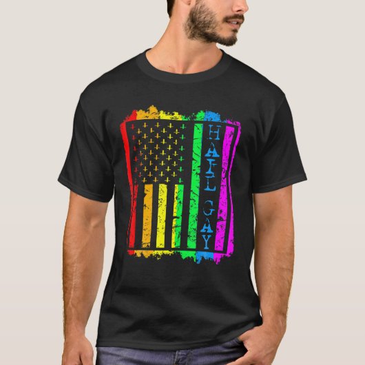 Grunge LGBT All Hail Gay Pride Flag Satanic T-Shirt (Vorderseite)