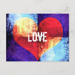 Grunge Liebe Herz auf Blue Postcard Postkarte