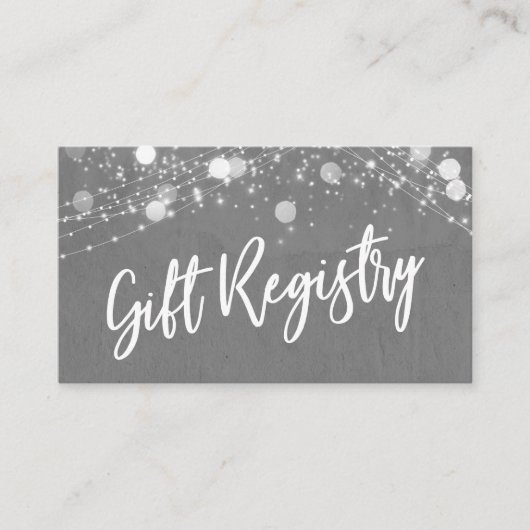 Grunge & Lights Lässiges Script Graue Gift Registr Begleitkarte (Vorderseite)