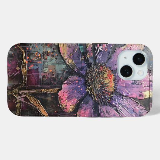 Grunge Lila Daisy Abstrakt Art Monogram Case-Mate iPhone Hülle (Rückseite (Horizontal))