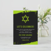 Grunge Lime Green Black Bar Mitzvah Empfang Einladung (Stehend Vorderseite)