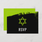 Grunge Lime Green Black Bar Mitzvah UAWG RSVP Karte (Vorne/Hinten)