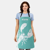 Grunge Lobster Blue White Seafood Print Custom Schürze (Getragen)