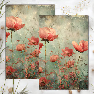 GRUNGE-LOOK DEKORIERTE BLUMEN-DEKUPPAGE SEIDENPAPIER