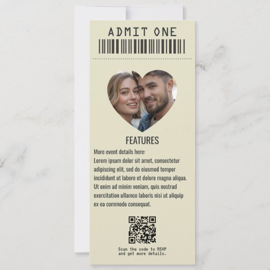 Grunge Love Rock ’n’ Roll Wedding Ticket Einladung (Rückseite)