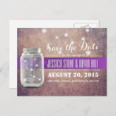 Grunge Mason Jar & Fireflies Save the Date Ankündigungspostkarte (Vorne/Hinten)