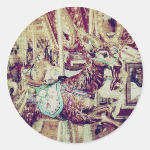 Grunge Merry-Go-Round-Goat Runder Aufkleber