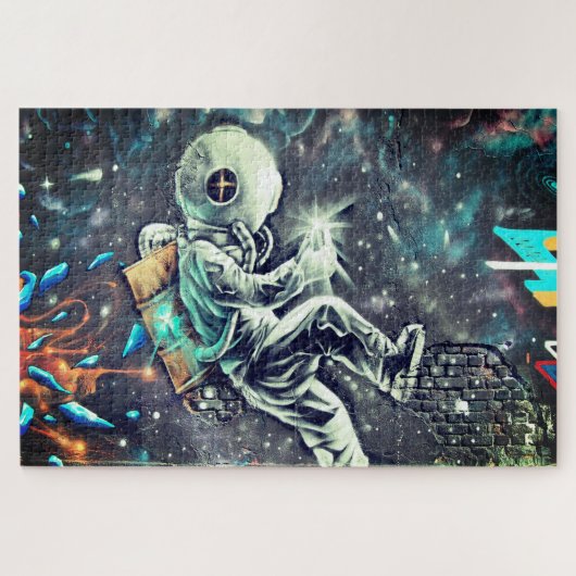 Grunge Modern Space Astronaut Street Art Puzzle (Horizontal)