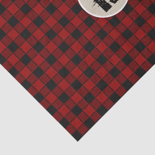 Grunge Monogramm Schwarz/Rot Schachbrett Initial Seidenpapier (Ausschnitt)